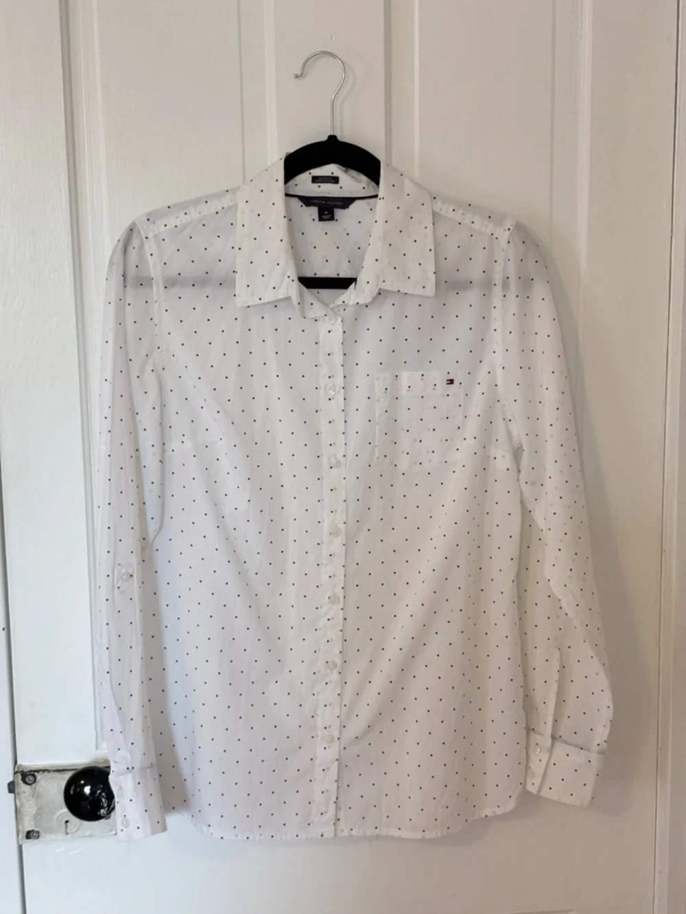 Tommy Hilfiger Polka Dot Button Down Shirt White Black Classic Preppy Blouse Med - Picture 3 of 13